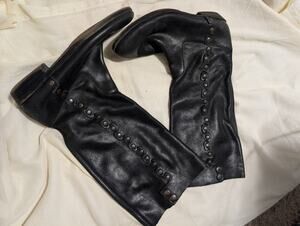 Nine West Vintage American Black Leather Studded Riding Boots Tall